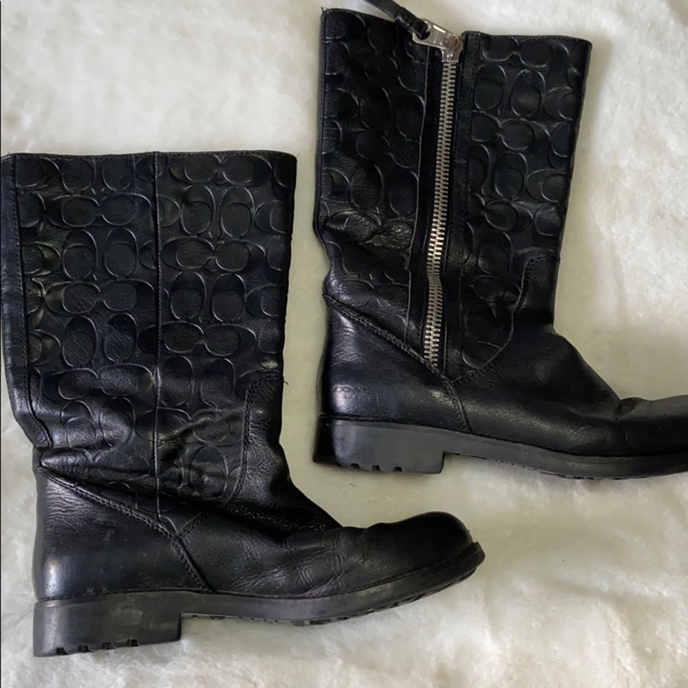 Coach Valentine black leather embossed boots